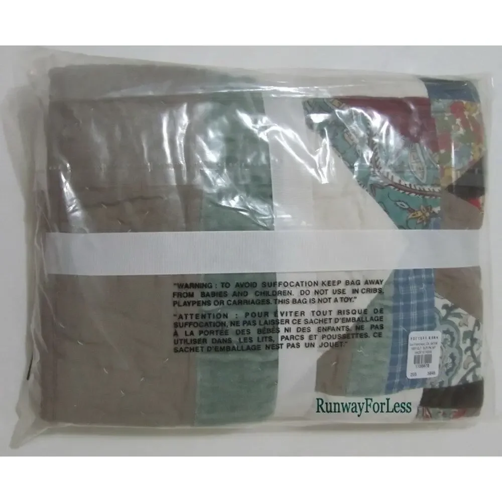 New POTTERY BARN Multi Star Patchwork Quilted Euro European Sham Cover Case